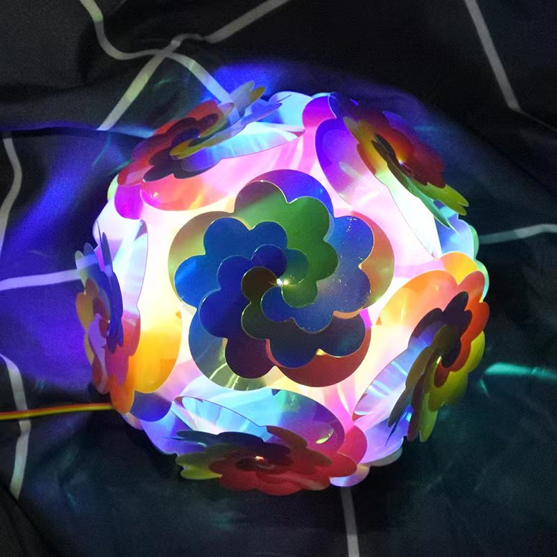 LED flash colorful laser lantern PVC golden light film night market stall diy children's portable lantern round lantern