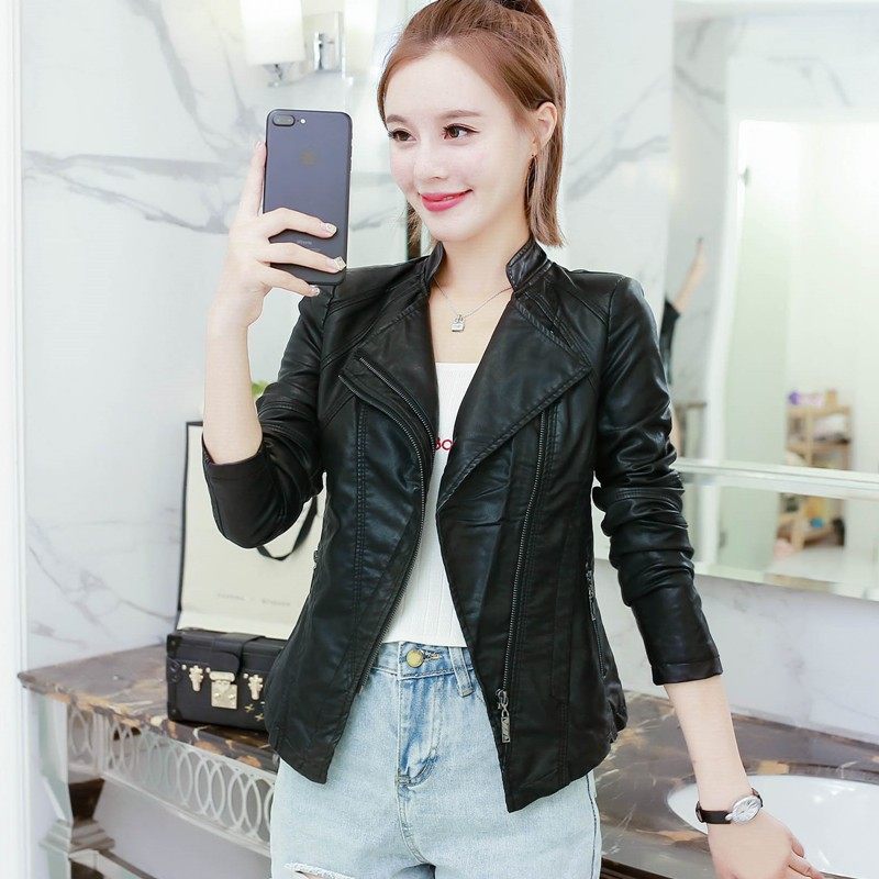 Leather jacket women's small men's 2022 autumn and winter new Korean version slim fit motorcycle clothing PU leather jacket tide