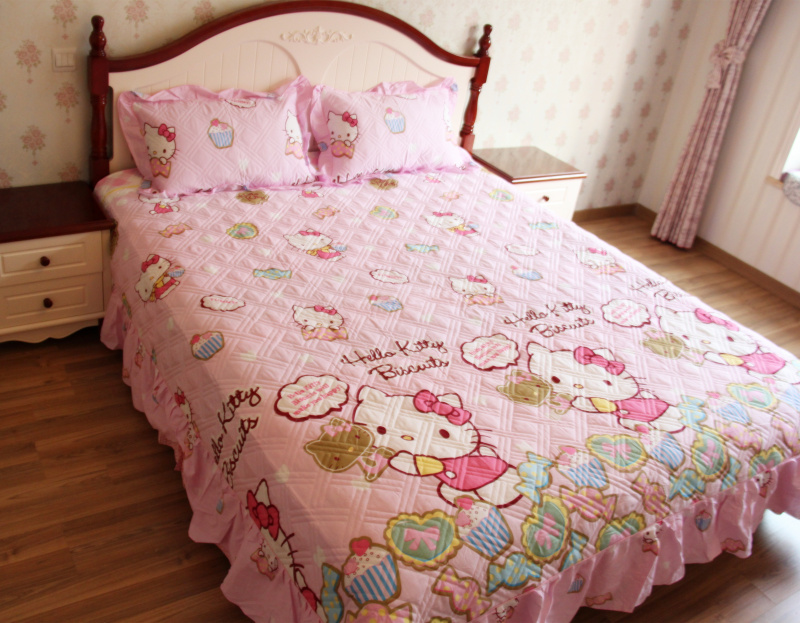 Bông đệm bông trải giường đơn mảnh Cotton phim hoạt hình trẻ em giường ngủ trải giường ba hoặc bốn bộ 1,51,8 m ga giường có viền