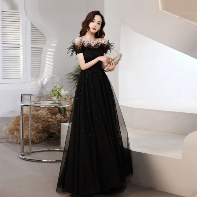 Black evening dress new 2022 hot style light luxury annual meeting evening dress skirt banquet temperament celebrity new dress female