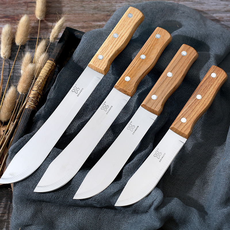 Mirror Polished Stainless Steel Wooden Handle Fruit Knife Cleaver Knife Butcher Segment Special Knife Set Deli Knife