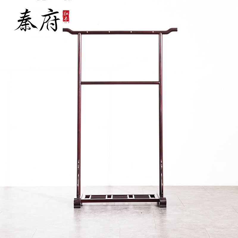 Qinfu mahogany furniture Zambia blood sandalwood coat rack Chinese style solid wood hanger floor bedroom clothes rack storage