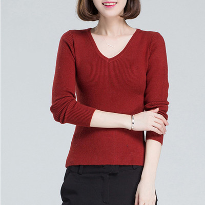 女神时尚V领针织打底衫修身款