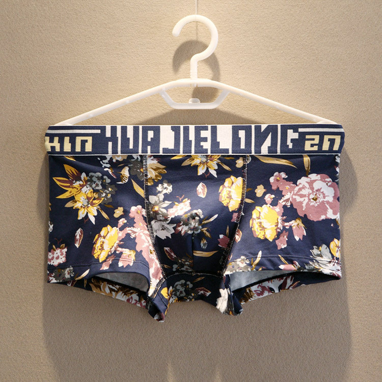 2 Dress Men's Flowers Briefs Male Pure Cotton Elastic Comfort Suction Low Waist U Convex Sexy Printed Men's Four Corner Briefs