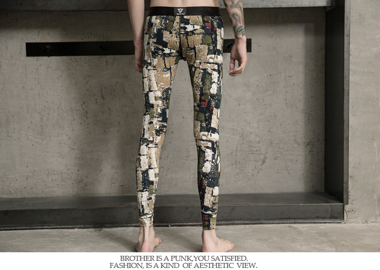 Quần cotton nam mùa thu co giãn eo thấp bó sát quần legging thể thao gợi cảm quần áo giữ nhiệt