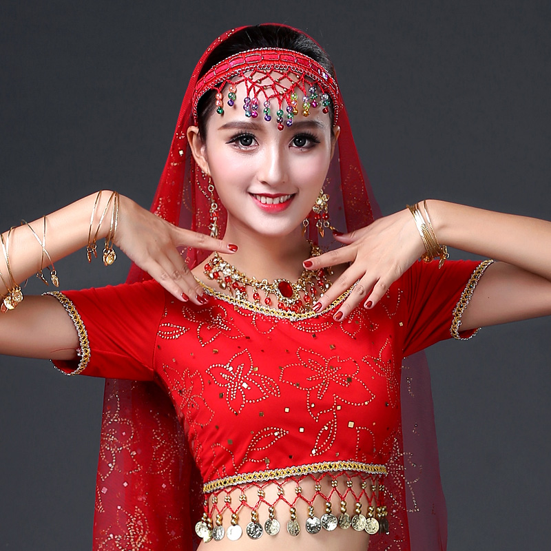 Belly Leather Dance Accessories Headwear Performance Performance Head Chain Red Drill Necklace Indian Dance Outfit Hair Stirrup Without Headscarf