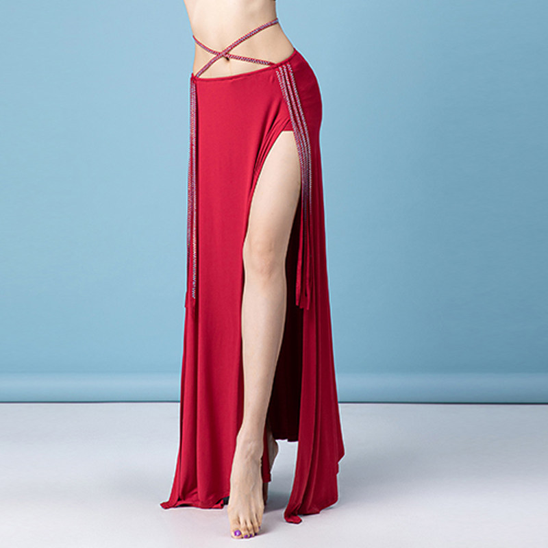 Belly dance dress Women's 2023 new spring and summer dance suit double open fork skirt practice long dress with a half body dress-Taobao