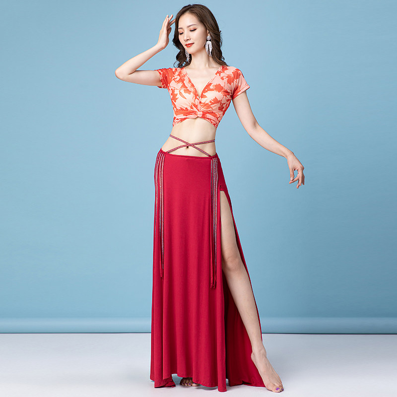 Belly dance practice clothes female 2022 new suit spring and summer double switch fork diamond long skirt oriental dance costume costumes