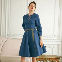  RoseLingLing Denim dress with good resilience and super affinity Spring three-dimensional sleeve high-waisted skirt