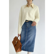 RoseLingLing imported beautiful slave wool warm vintage twisted V neck loose sweater top female autumn