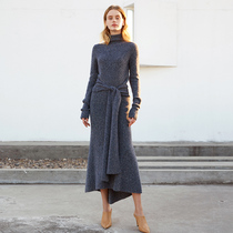  Roselingling sensory temptation Exclusive first miscellaneous blue waist strap wool knitted suit spring and autumn women