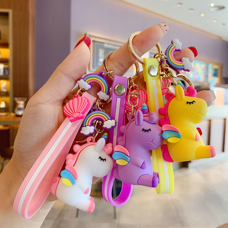 Cartoon key chain female cute unicorn car key pendant creative personality school bag pendant doll key chain