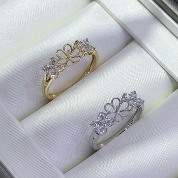 18k gold zircon 8-9mm natural pearl ring accessories light luxury butterfly style round bare beads diy ring holder empty holder