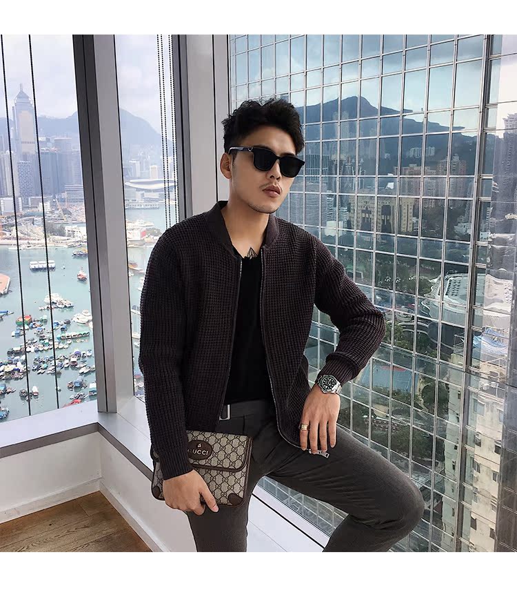 Mustache shop đan áo len ngắn mùa thu 2018 áo khoác mới dày nam phiên bản Hàn Quốc của xu hướng Slim đẹp trai áo hoodie nam
