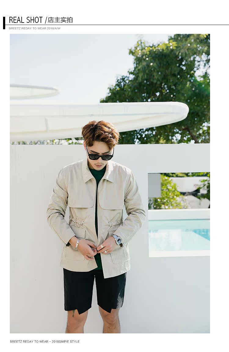 Mustache shop 2018 áo gió mới nam phiên bản Hàn Quốc của đoạn ngắn Slim đẹp trai thủy triều thương hiệu thời trang áo khoác công cụ mỏng áo gió 2 mặt