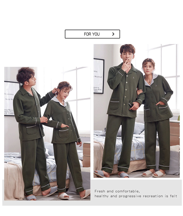 Bộ đồ ngủ đôi bên trong và bên ngoài bằng vải cotton dày xen kẽ mùa xuân và mùa thu đông bông dài tay nam nữ bộ đồ mặc nhà mùa hè