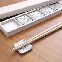 Japanese Pure Tin Making Day Style Traditional Auspicious Pattern Chopstick Holder Chopstick Pillow Chopstick Holder Wooden Box 5 Pieces Suit Gift