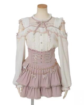 Japanese-style sweet off-the-shoulder, small flying sleeve Y single pink and white, black and white long-sleeved shirt, all sizes