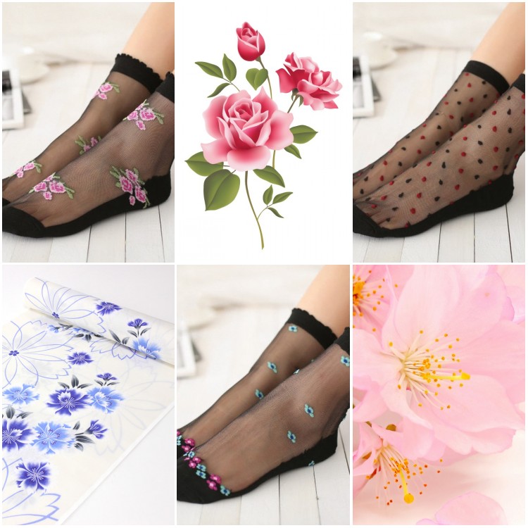 Vớ đen mới hoa cotton vớ ngắn chống trơn móc móc thủy tinh pha lê Nhật Bản và thời trang Hàn Quốc 6 đôi các loai tat dep