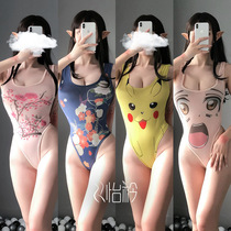 High fork tights Japanese stagnant water underwear Japanese cartoon tease silk jumpsuit printing sexy cute cute