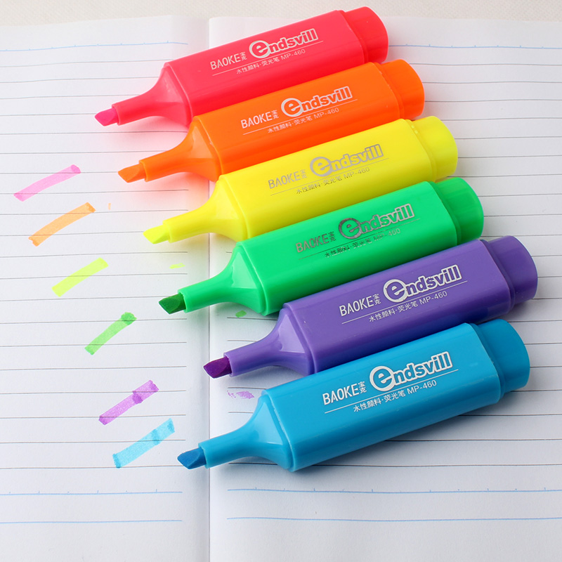 Puck fluorescent pen MP460 ying light pen mark pen straight liquid type candy color single head painting key note number pen 6 branches