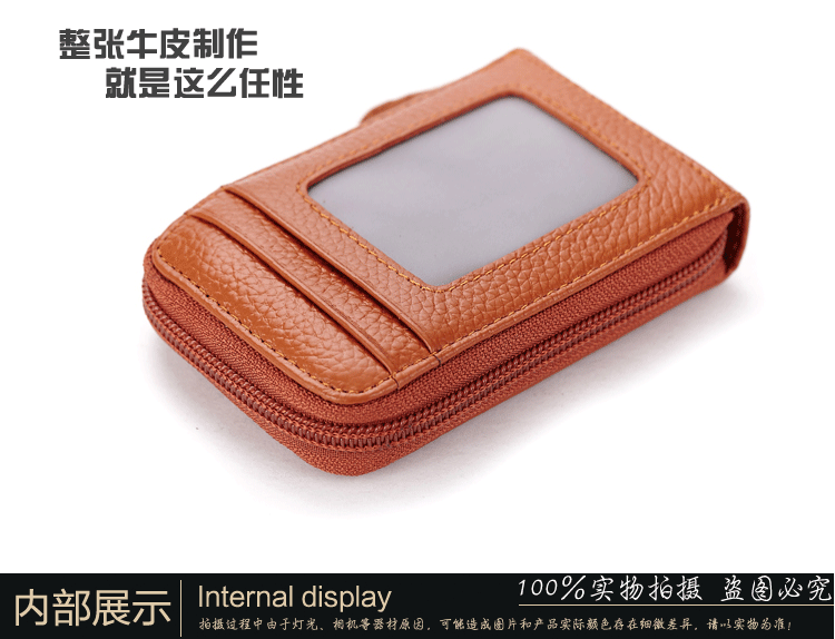 Lớp đầu tiên của da thẻ túi người đàn ông của phụ nữ accordion- phong cách da thẻ túi phần mỏng dây kéo với hình ảnh thay đổi ví đựng thẻ thông minh