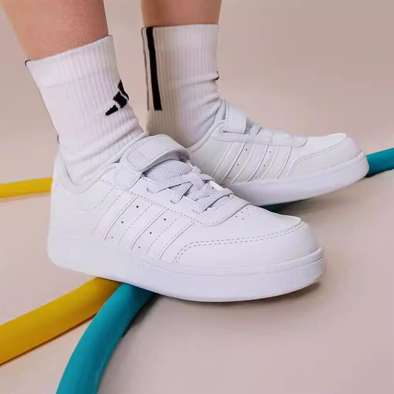 Adidas Children's Low-Top Pu Synthetic Leather Wear-Resistant Non-Slip Pure White Casual Shoes Ie8700