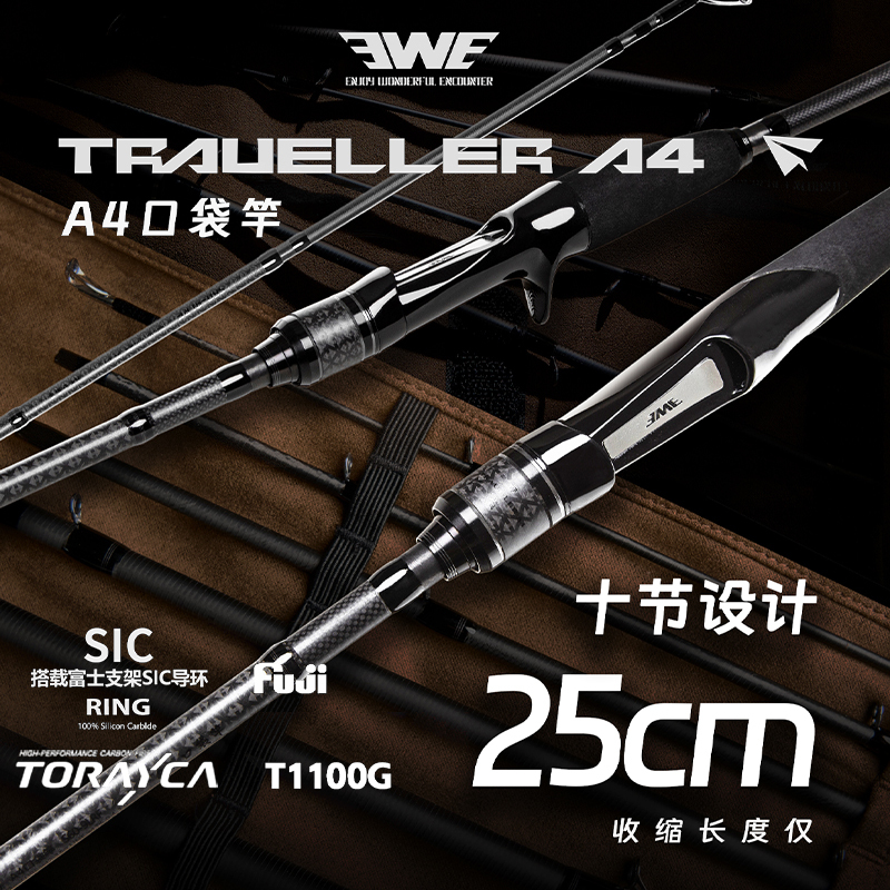 Ewe Meixia 25 New Model A4 Pocket Portable Travel Rod, Ten-Section Multi-Purpose Lightweight Black Pit Perch Bass Lure Rod