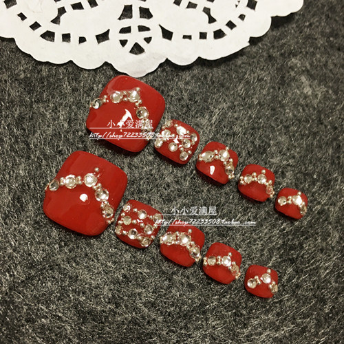 Japanese-Style Simple Toenail/False Nail Finished Product Patch, Fake Nails, Phototherapy Nails, Red Handmade Non-Toxic Luxury Rhinestones Japanese-Style Simple Toenail/False Nail Finished Product Patch, Fake Nails, Phototherapy Nails, Red Handmade Non-Toxic Luxury Rhinestones