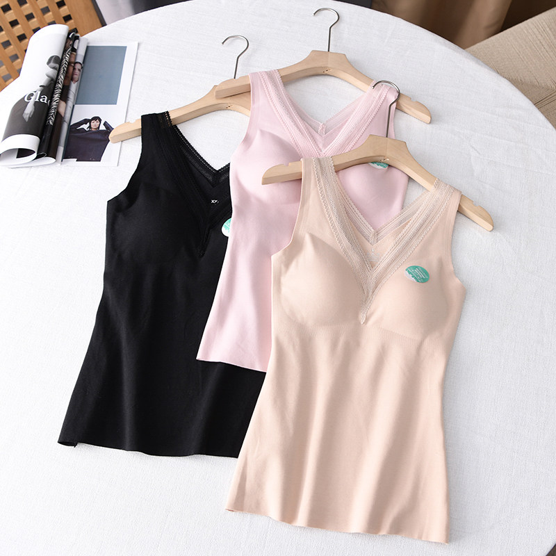 Self-heating double V led velvet speed thermal vest woman type light and thin without marks wearing bra latex underwear autumn and winter new