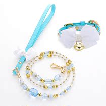 Pet Crystal Item Circle Small Dog Cat Butterfly Knot Collar Flowers Teddy Dog Traction Rope Dog Chain Son Out For Walking Dog Rope