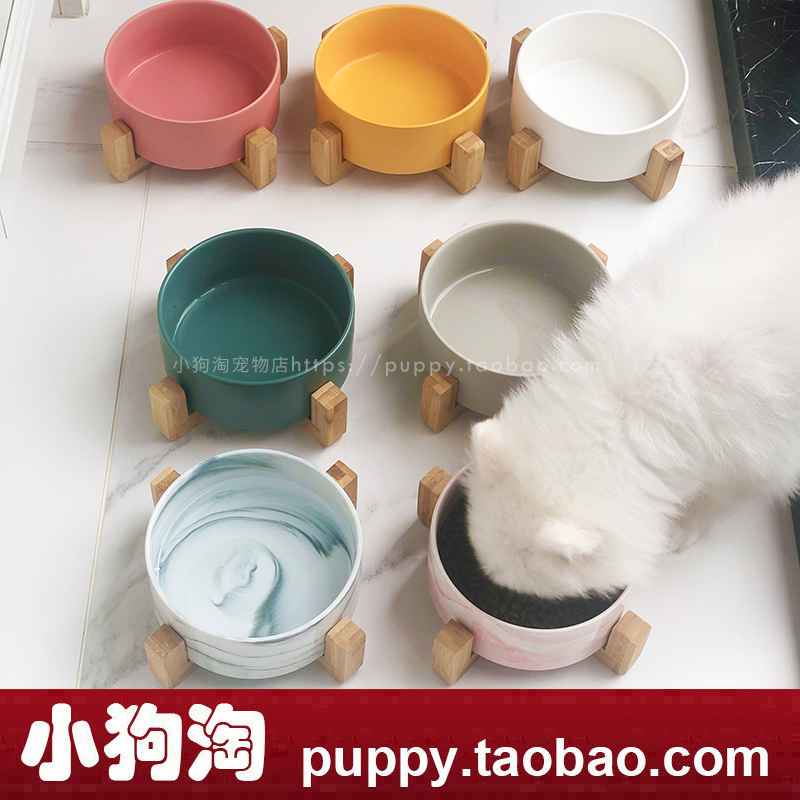 ins pet ceramic bowls small canine rice bowls cat food rice bowls teddy water basin dogs wood frame bowls