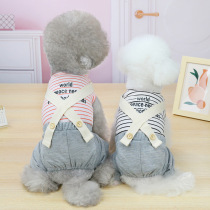 Pet Striped Spring Dress Four Foot Pants Small Dog Teddy Boomeri Bear Pure Cotton Sleeveless Casual Clothing Dog Clothes