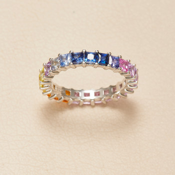 Ahchoo cultured colored gemstone row diamond ring s925 sterling silver gradient color diamond ring female gift index finger ring
