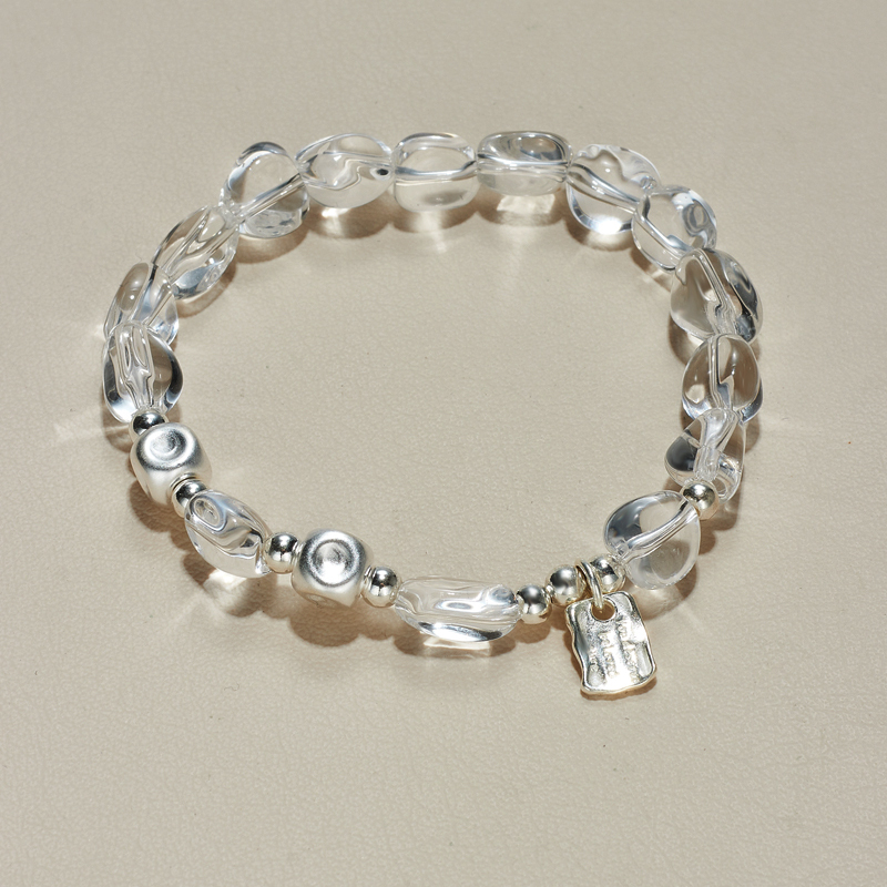 Ahchoo Quiet Luxury Irregular Translucent White Crystal Bracelet S925 Sterling Silver Round Ball Bracelet Self-Healing Energy Bracelet