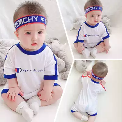 Newborn summer clothes baby Children Baby short sleeve baby jumpsuit Net red super foreign school climbing clothes sports bag clothes tide
