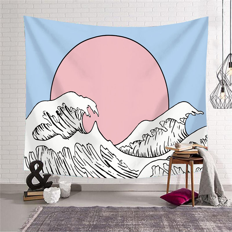 Sun Nhật Bản ukiyo-e sóng tường trang trí tấm thảm khăn trải bàn vải nền vải tường phòng ngủ phòng khách treo tường vải thảm thêu trang trí
