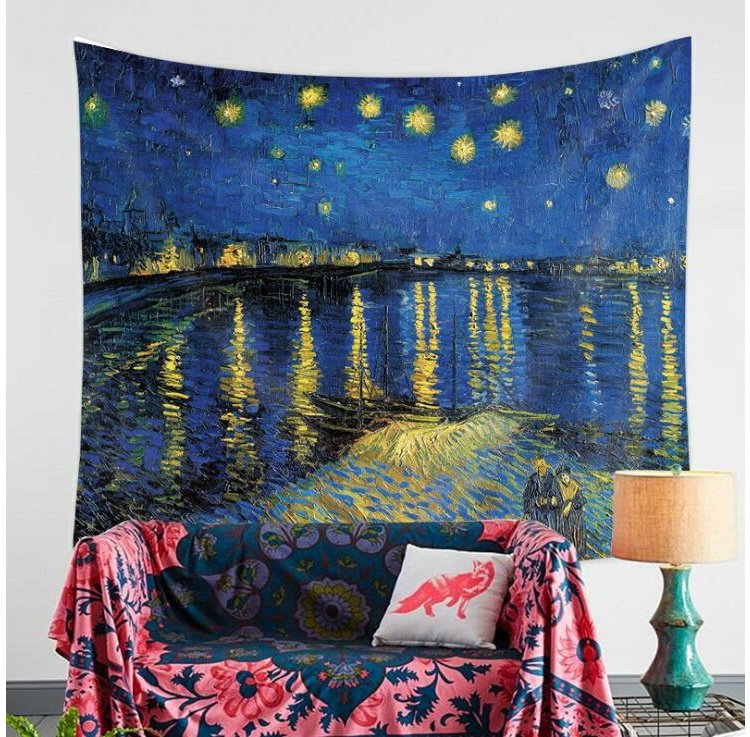 Sao Van Gogh treo tranh in vải nền vải thảm trang trí tường phòng ngủ bao gồm các bức tranh tường vải hình nền 15 - Tapestry thảm treo đầu giường