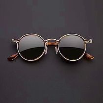 Vintage Small Round Titanium Acetate Sunglasses Unique Hollo