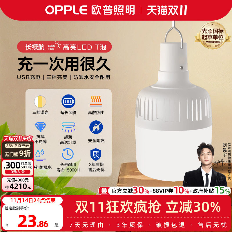 欧普充电式LED应急灯充电照明球泡户外露营工地夜市地摊摆摊灯泡