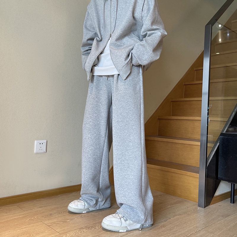 Spring and Autumn Gray Sweatpants Trendy Brand Loose Versatile Drawstring Wide-Leg Casual Pants Floor-Length Drapey Long Pants Straight-Leg ins Trendy