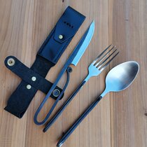 Forged suit cutlery knife fork complete set of camping stainless steel Western dining knife dining fork spoon featured portable wild cooking adult