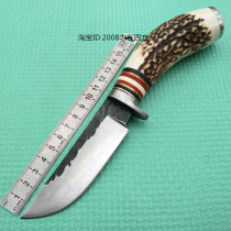 Pure handmade forged stainless steel antler handle small straight knife collection gift outdoor camping equipment sharp knife hunting knife