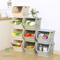 Excellent home fruit and vegetable basket storage rack storage basket Plastic kitchen can be superimposed finishing rack Hollow storage basket with cover