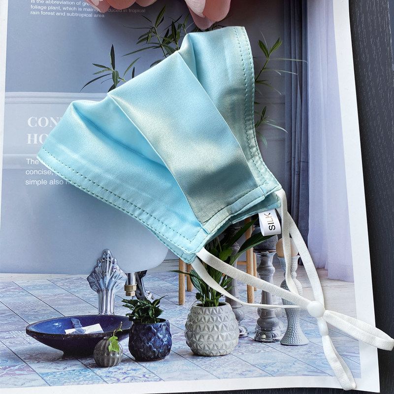 Spring and summer men's and women's plain wrinkle section 100 silk masks solid color mulberry silk double-layer breathable adjustable windproof sunscreen