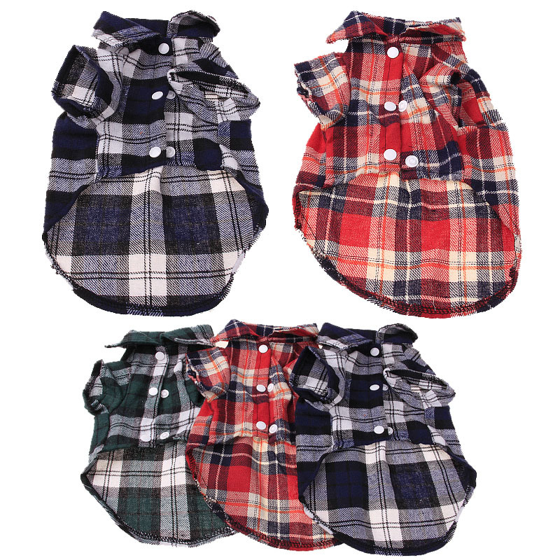 Pet Pooch Clothes Autumn Winter Dress Shirt Handsome Plaid Shirts Puppy Clothes Bibi Bear Snownery Clothes Spot