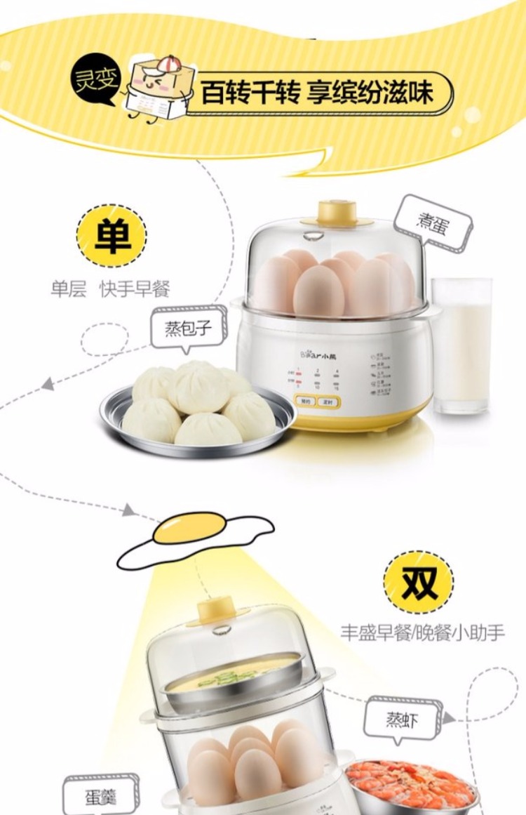 Máy xay trứng gấu / Cubs ZDQ-C14E1 Máy đánh trứng đôi Máy hấp trứng tự động Tắt trứng nhỏ - Nồi trứng ca nấu mì 2 tầng