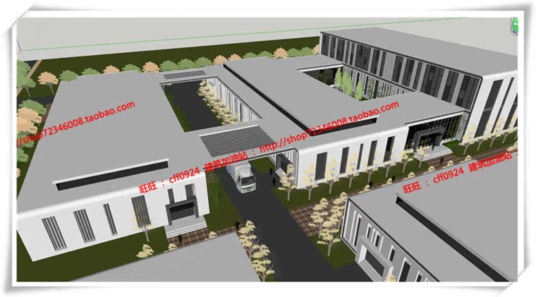 JZ092办公园区2种方案设计办公区厂房SU模型+cad总图+效果图-20