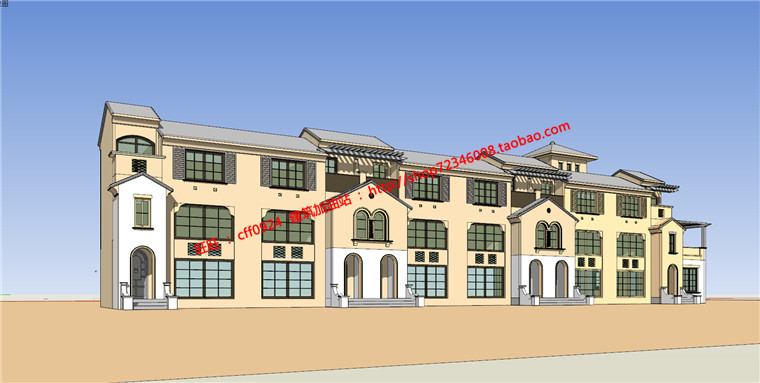 NO00639 cad平立剖su模型效果图3dmax欧式联排别墅多方案建筑-5