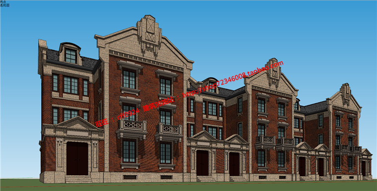 NO00512英式住宅别墅联排新古典cad平面立面+su模型+效果图-3
